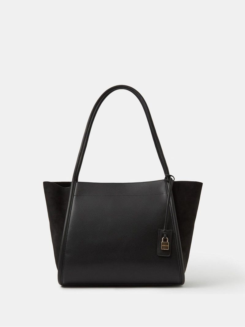 Accessorize black faux suede tote bag with gold padlock charm, UK version