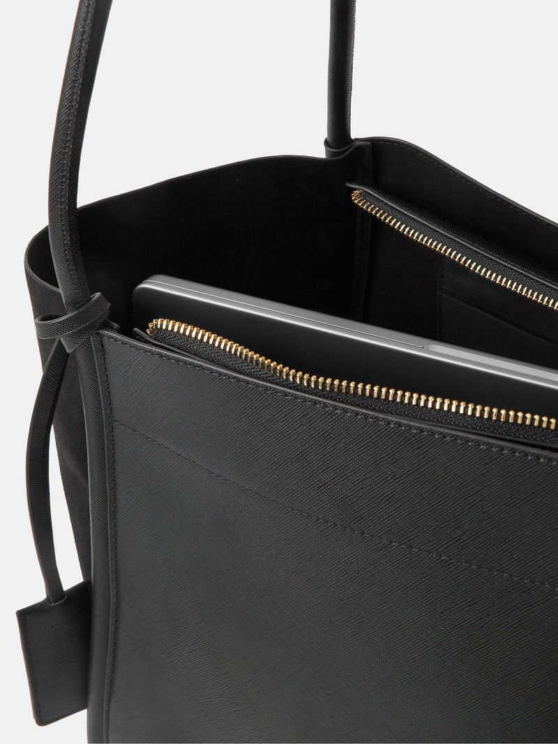 Accessorize black faux suede tote bag with gold padlock charm, UK version