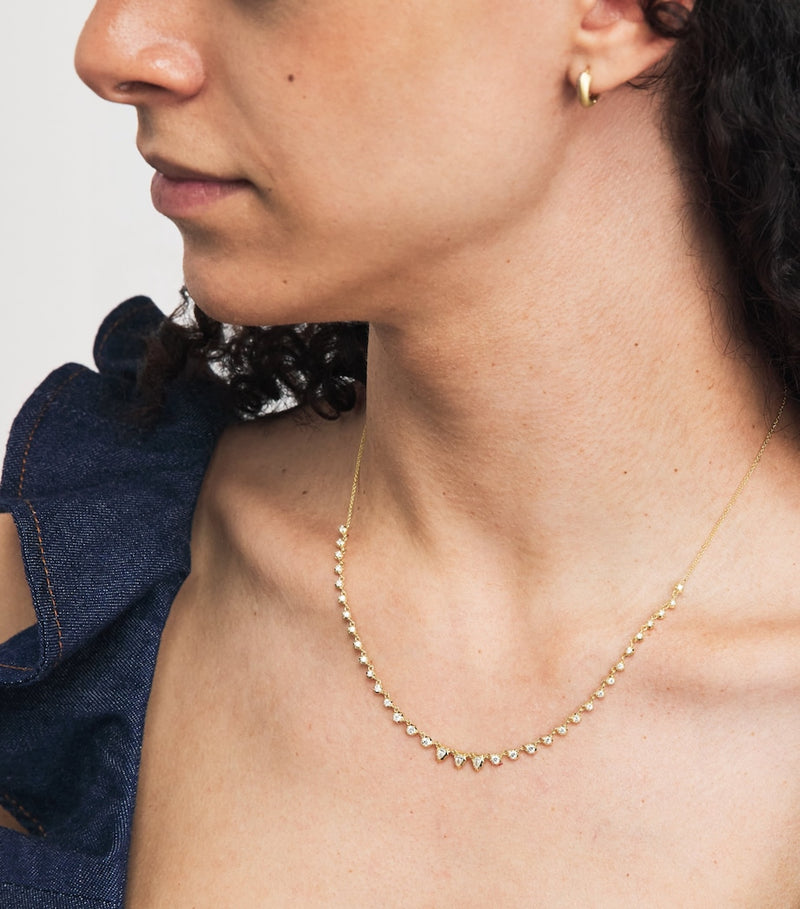 Jade Trau yellow gold diamond small envoy riviera necklace, imported from the UK
