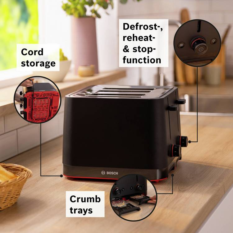 Bosch TAT3M143GB 4 slice toaster black - British product