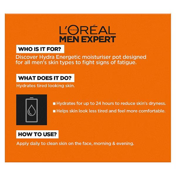 L'Oreal Paris Men's Moisturiser Hydra Energetic 50ml, UK version