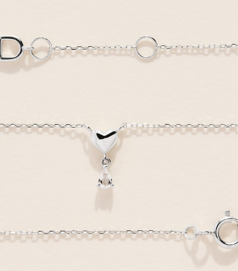 Astrid & Miyu white gold topaz heart necklace, UK version