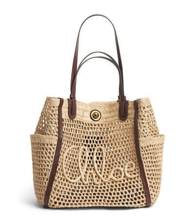 Harrods Chloé Raffia Iconic Logo Tote Bag H28cm x W27cm x D15cm- Buy online at McGrocer
