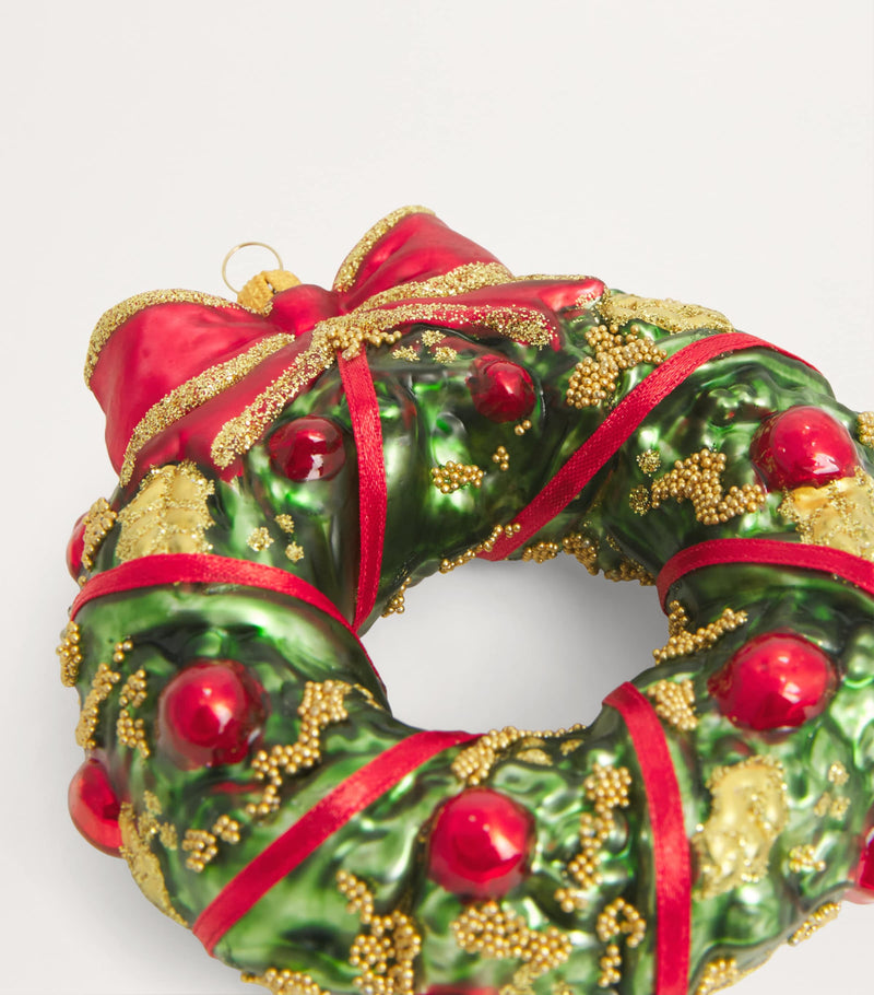 Miniature Wreath Christmas Tree Decoration with Red Fruits and Ribbon