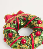 Miniature Wreath Christmas Tree Decoration with Red Fruits and Ribbon
