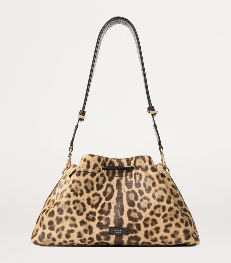 Jimmy Choo medium Cinch leopard print bucket bag (British brand)
