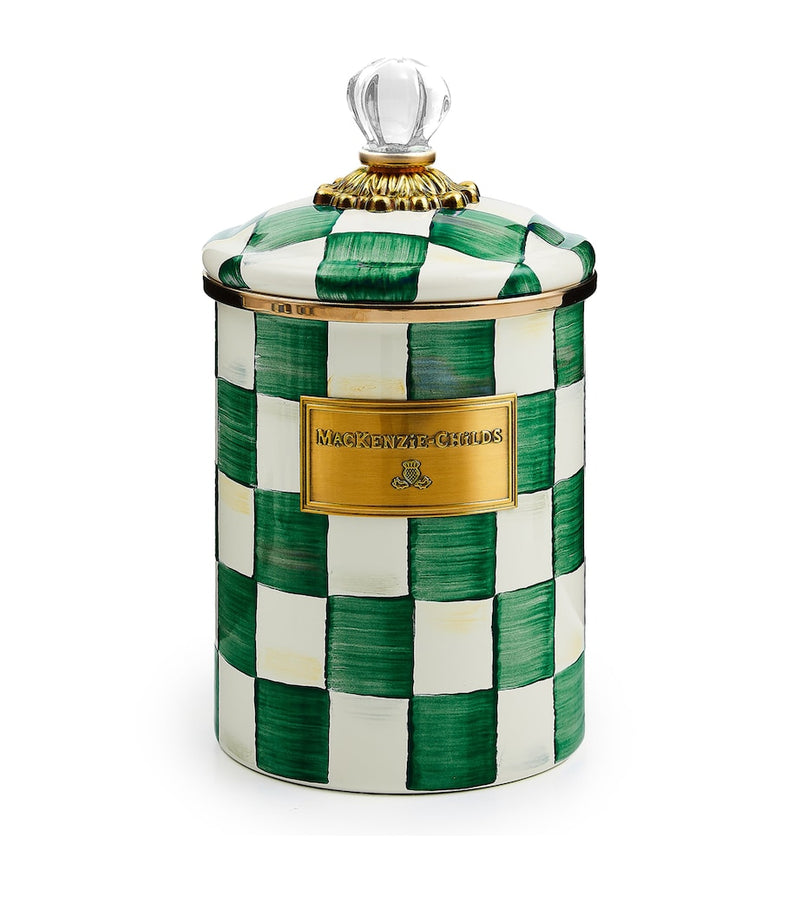 MacKenzie-Childs emerald check medium canister 22cm height, imported from the UK