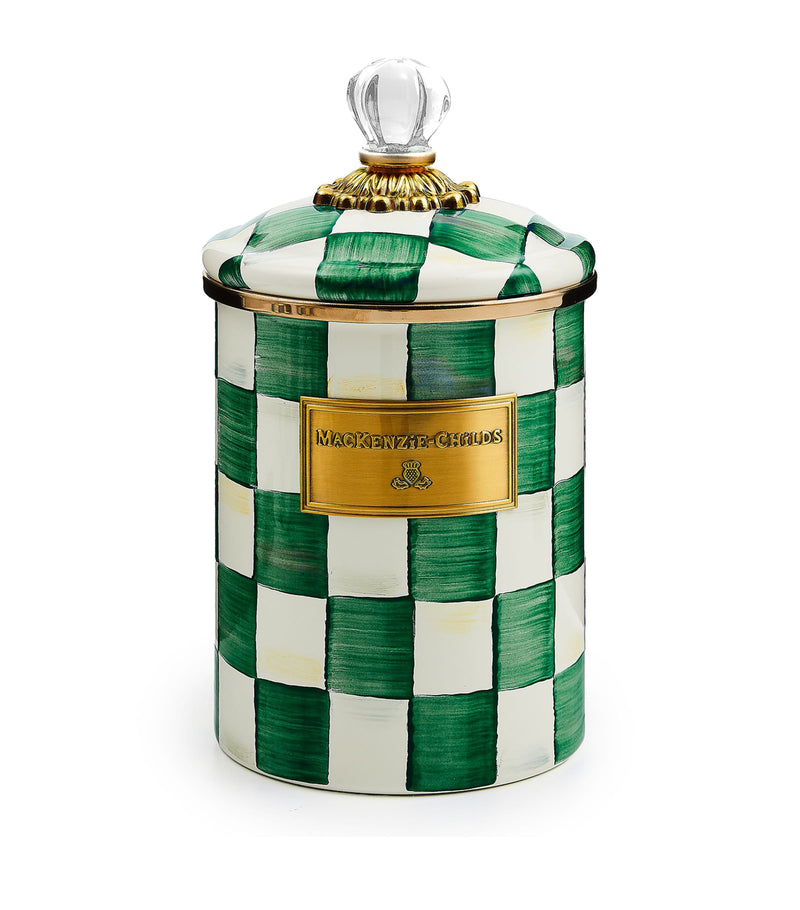 MacKenzie-Childs emerald check medium canister 22cm height, imported from the UK