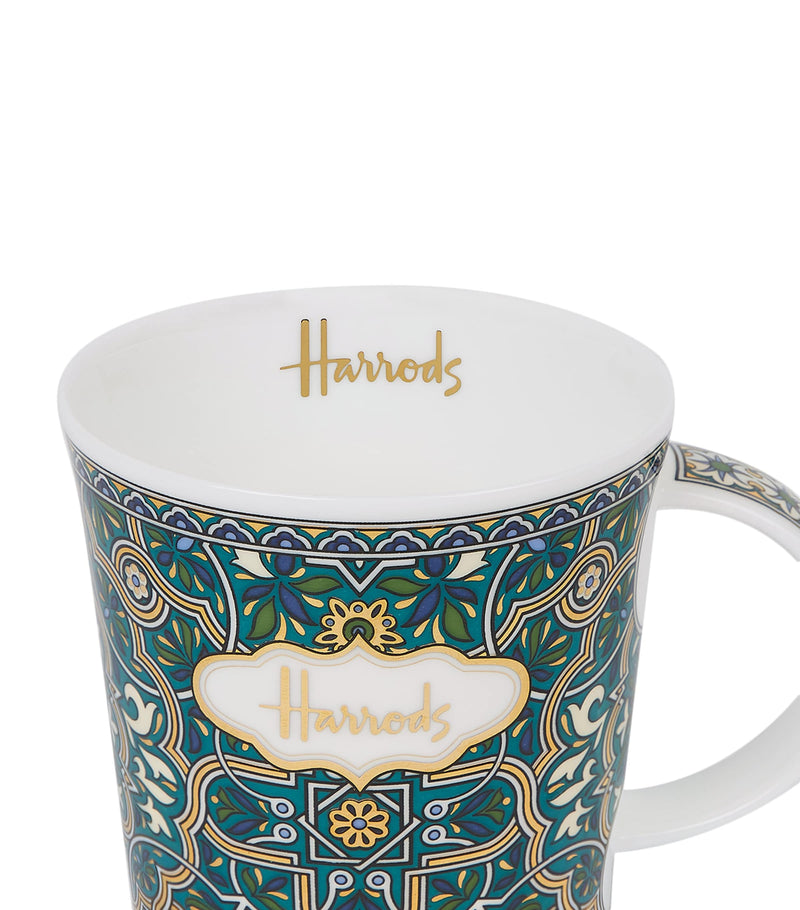 Harrods green paisley bone china mug with gold details, UK version