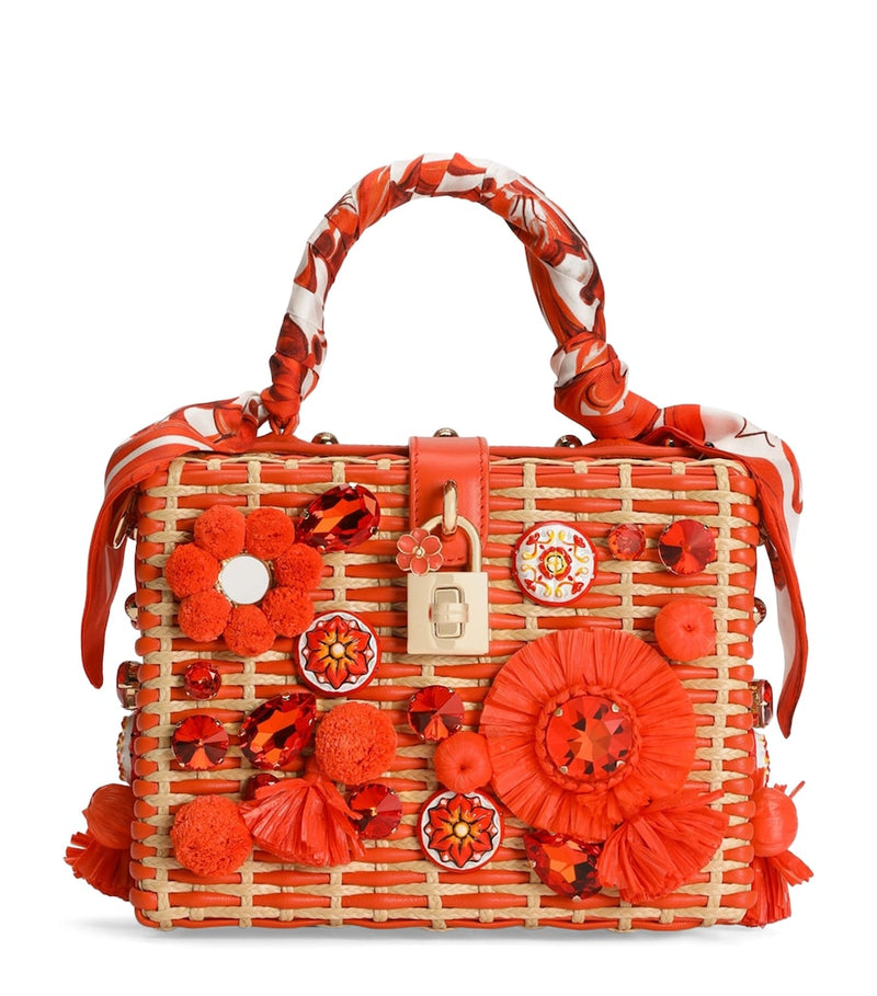 Dolce Gabbana raffia-leather embellished top-handle bag (British brand)
