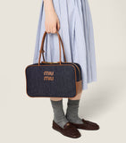 Miu Miu Beau denim top-handle bag with calf leather trims (British brand)