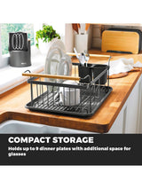 Next Tower Grey Scandi Dish Rack with Wooden Handles, 48cm x 32cm x 19cm- Buy online at McGrocer