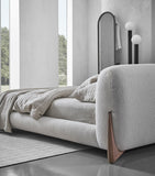 Minimalist Upholstered Bed with Adjustable Headboard and Walnut Wood Feet 240cm Wide
