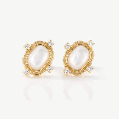 Superdrug MUCHV White Pearl Stud Earrings in 18k Gold or Silver 1.3cm- Buy online at McGrocer
