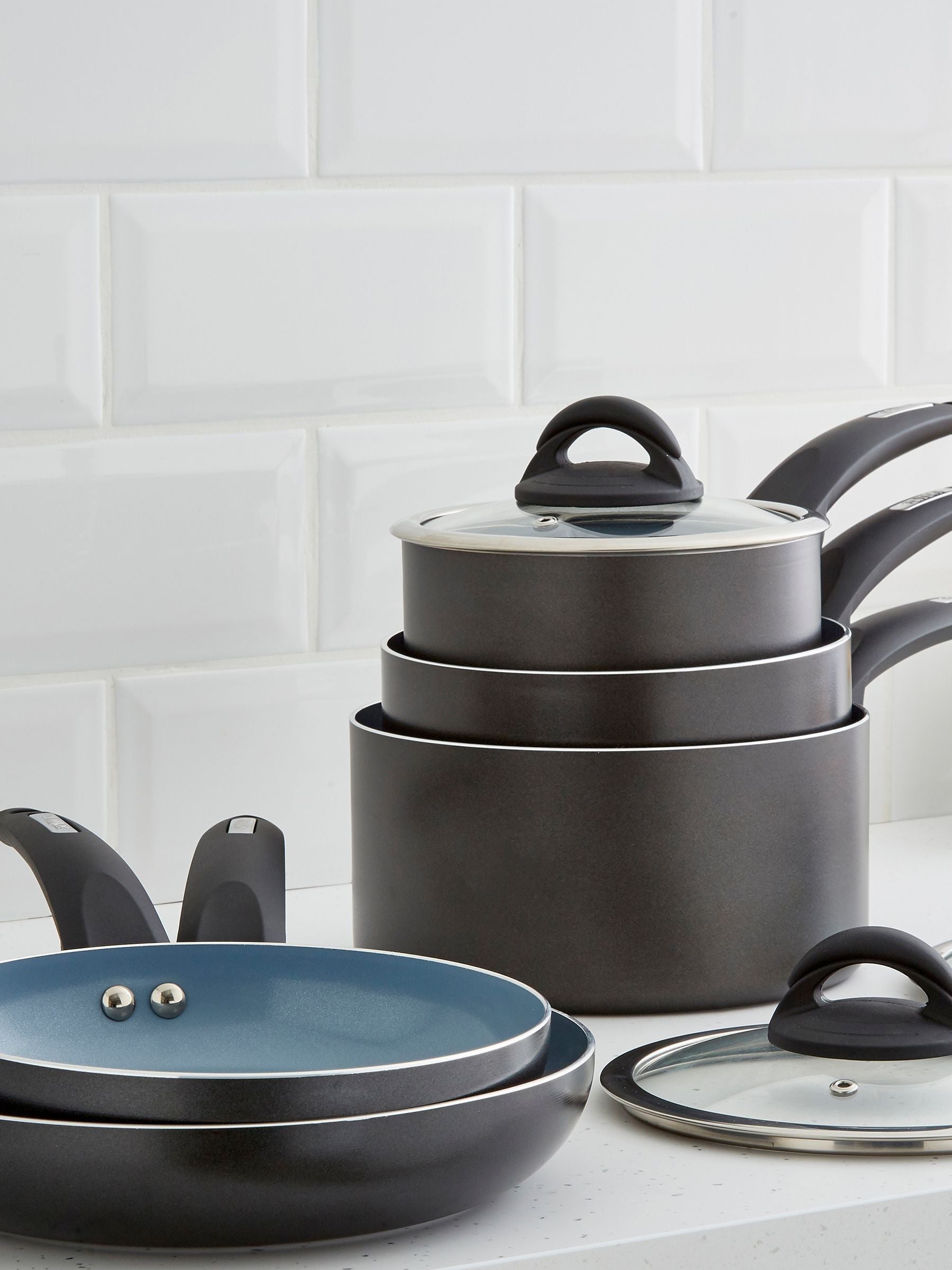 Tower 5 Piece Clear Stainless Steel Pan Set