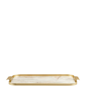 Ribbed Anodised Aluminium Serving Tray with White Marble Design
