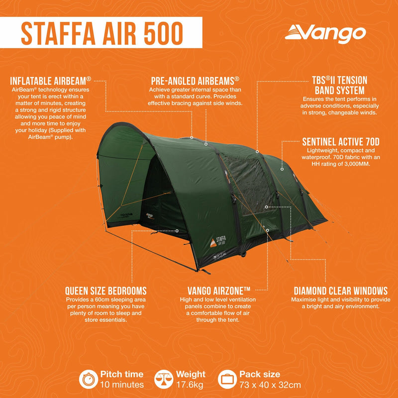 Vango Staffa Air 5 person inflatable tent, imported from the UK