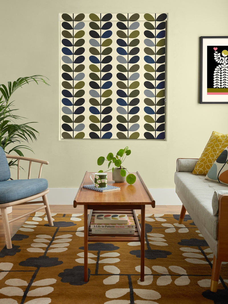 Orla Kiely green multi stem cotton roman blind, UK version