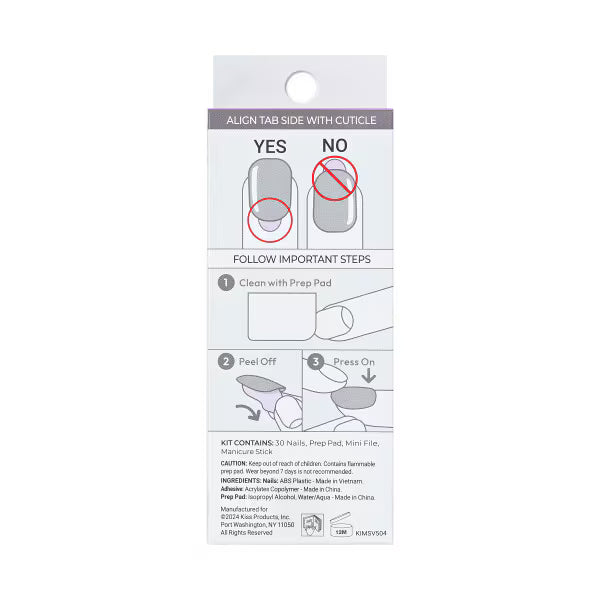 Kiss press on nails Snooze 30 pack, imported from the UK
