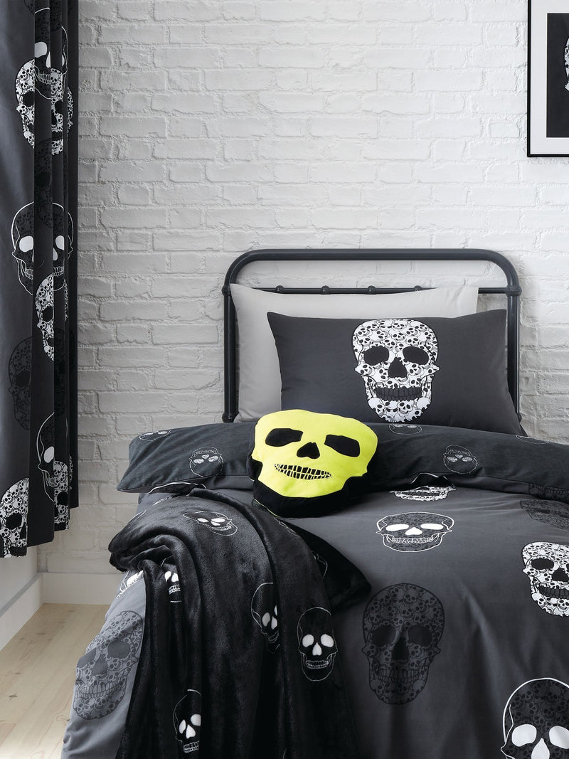 Catherine Lansfield grey skulls reversible duvet cover set - British product
