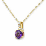 Costco round cut amethyst diamond pendant 18ct gold - British product
