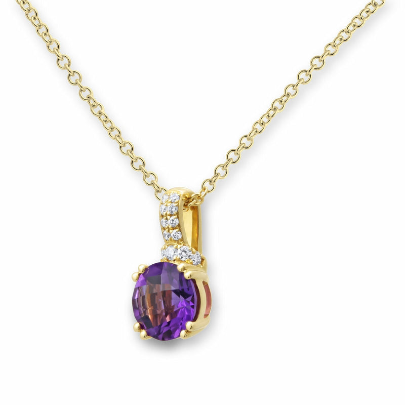 Costco round cut amethyst diamond pendant 18ct gold - British product