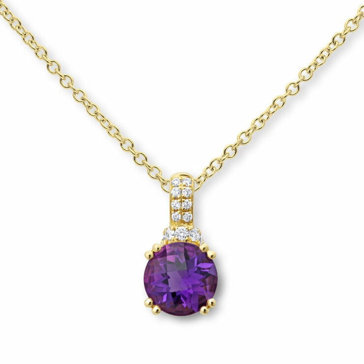 Costco round cut amethyst diamond pendant 18ct gold - British product