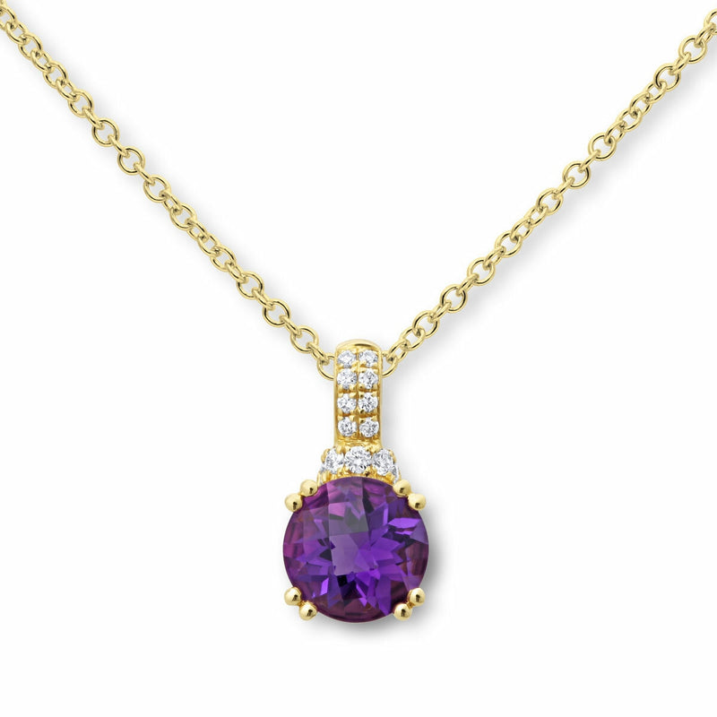 Costco round cut amethyst diamond pendant 18ct gold - British product