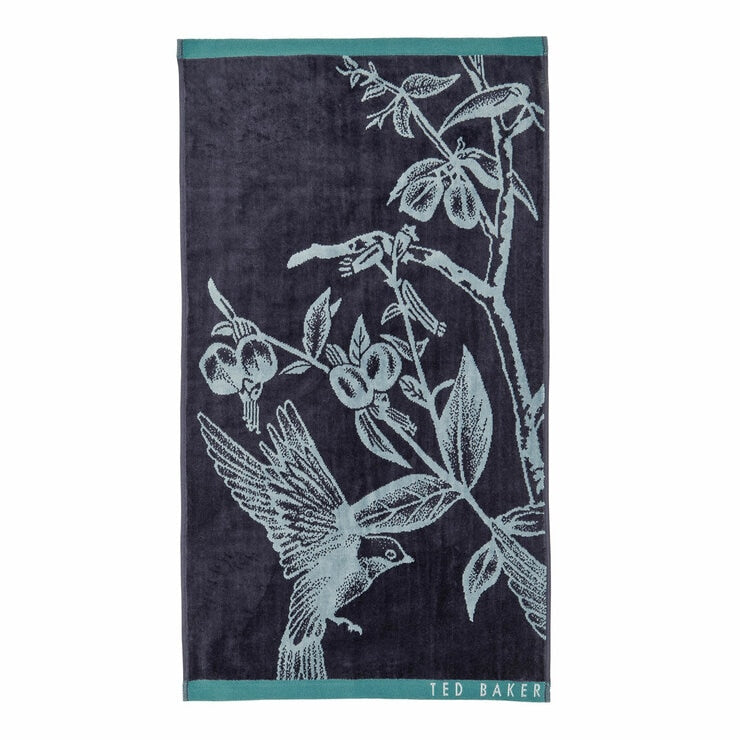 Ted Baker Navy Botanical Birds bath and hand towel bundle, UK version