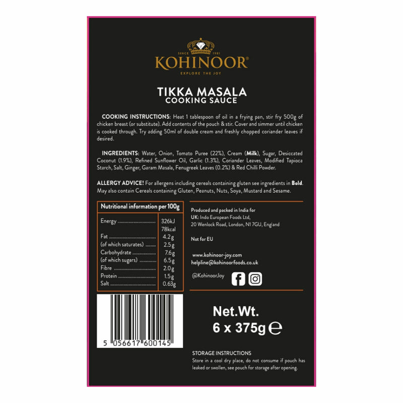 Kohinoor Tikka Masala sauce 6 x 375g - British product