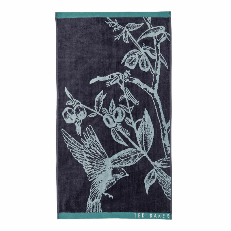 Ted Baker navy botanical birds bath sheet and hand towel bundle, UK version