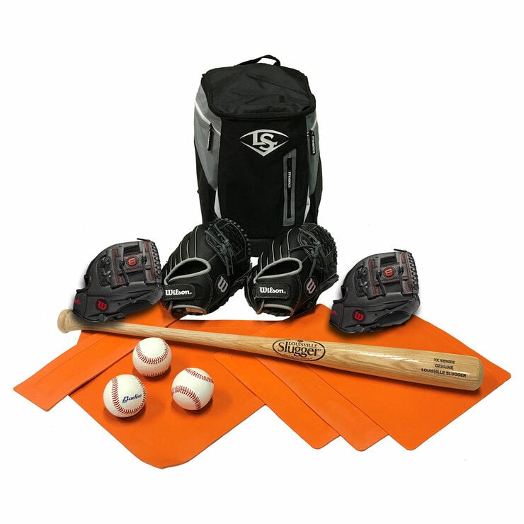 Louisville Slugger family baseball set with gloves, bat, balls, bases (British brand)
