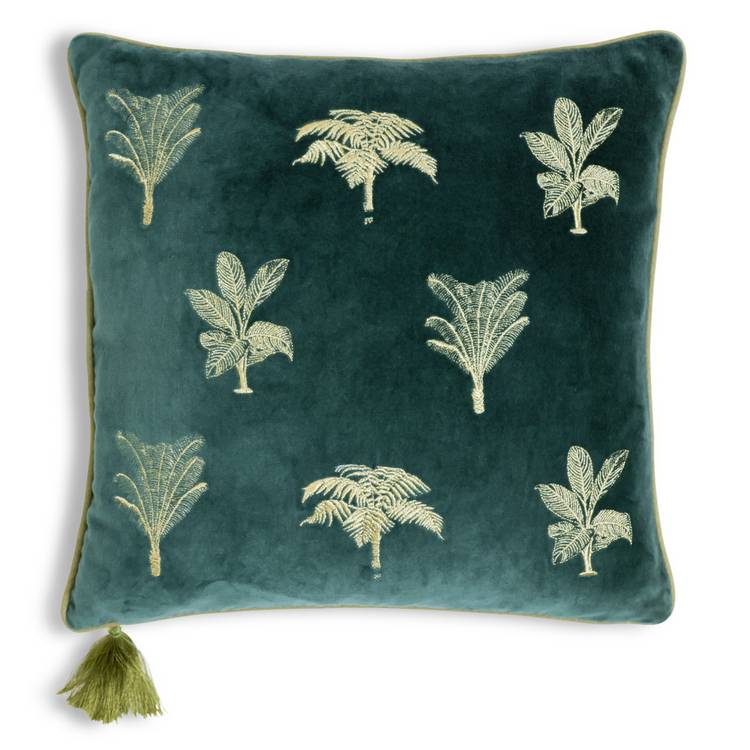 Habitat embroidered palm green cushion 43x43cm, UK version