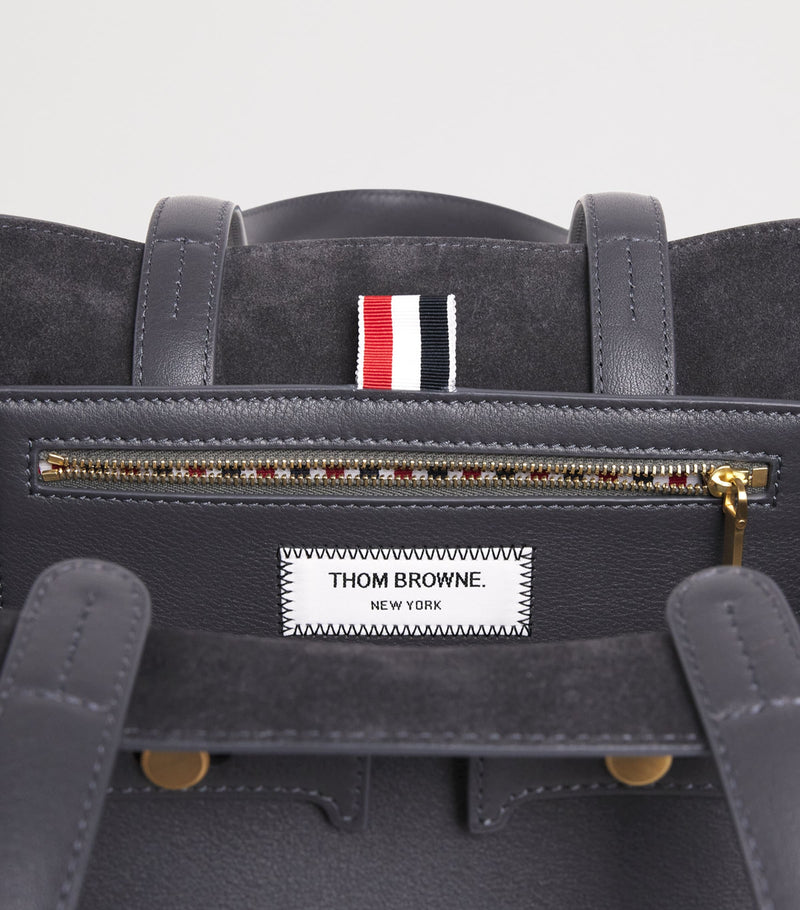 Thom Browne leather Cabas tote bag with zip pouch - British product