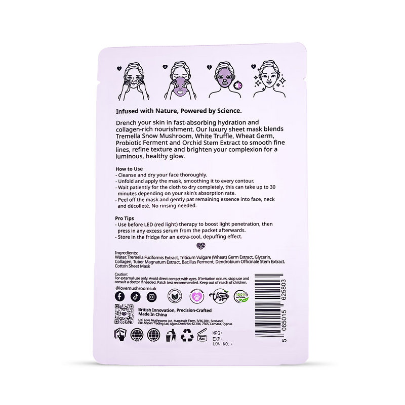 Love Mushrooms collagen truffle face mask 5 pack (British brand)