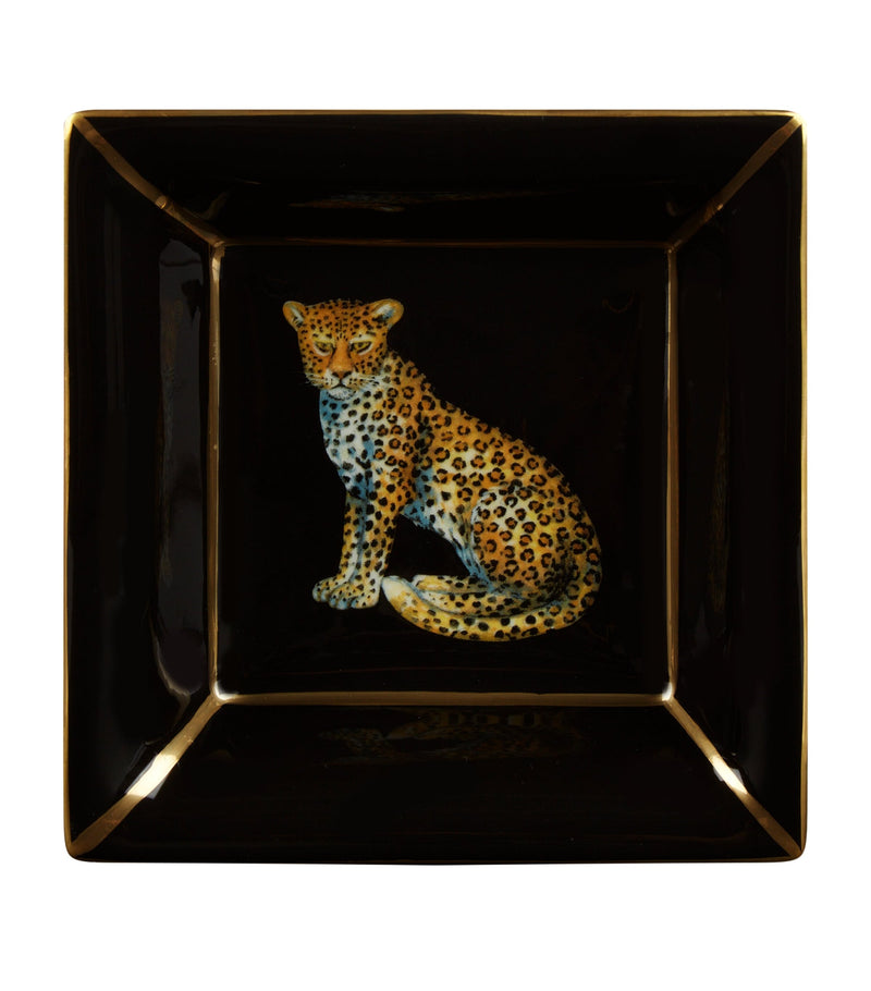 Halcyon Days square leopard tray, UK version
