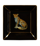Halcyon Days square leopard tray, UK version