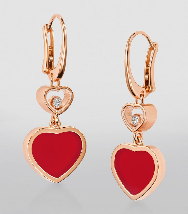 Chopard Happy Hearts earrings rose gold carnelian moving diamond, UK version