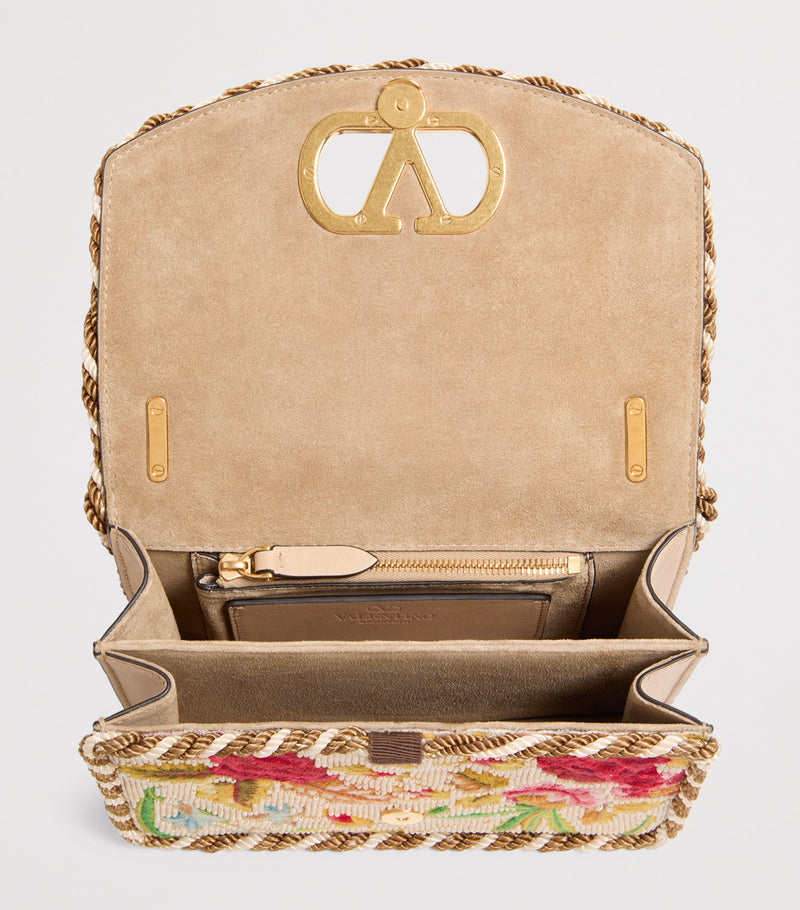 Valentino Garavani Small Silk Embellished Vain shoulder bag, imported from the UK