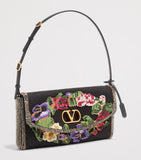 Valentino Garavani small linen embellished DeVain shoulder bag, imported from the UK