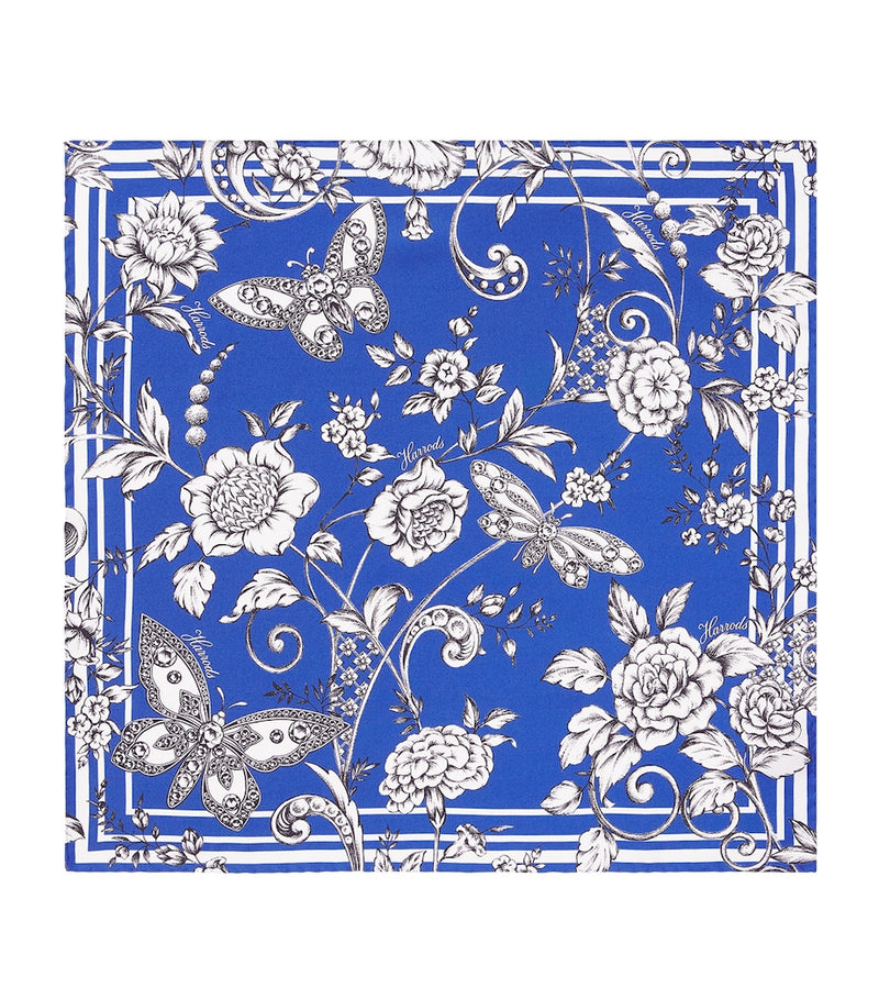 Harrods silk scarf gilded butterfly print 47cm square (British brand)