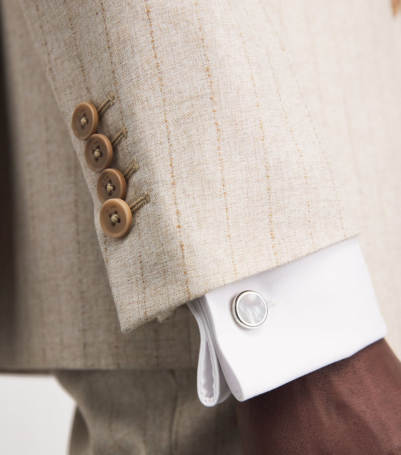 Deakin & Francis sterling silver mother-of-pearl round cufflinks, imported from the UK