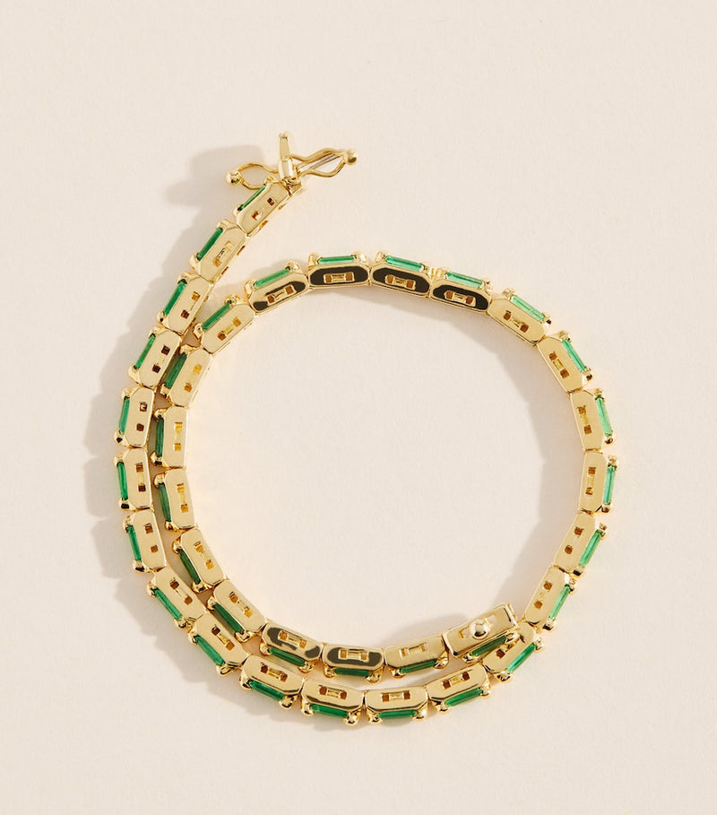Suzanne Kalan yellow gold and emerald bold linear tennis bracelet, UK version