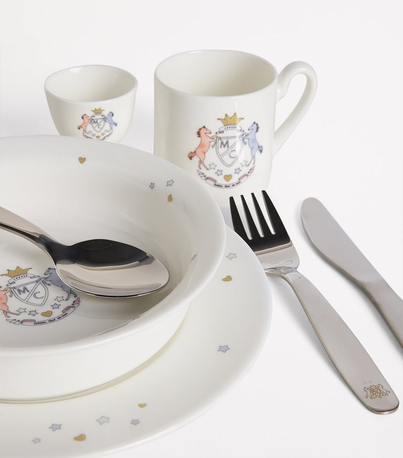 Marie-Chantal Crest Collection breakfast suitcase set with fine bone china and cutlery - British product