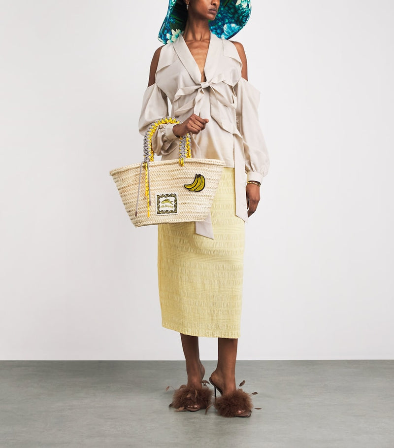 ALEMAIS medium woven Mona basket bag with macrame handles (British brand)