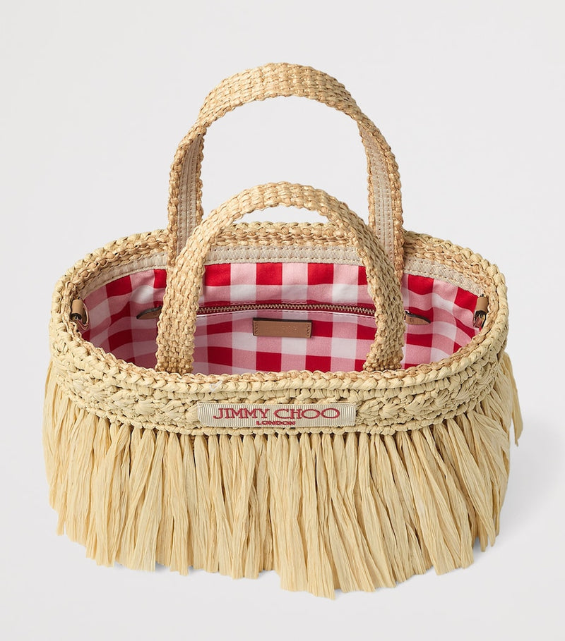Jimmy Choo mini beach tote bag with raffia tassels, UK version