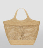Saint Laurent Icare tote bag woven raffia gold-tone YSL emblem (British brand)
