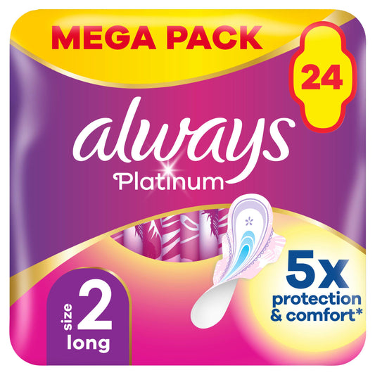 Always Platinum Long Plus (Size 2) Sanitary Towels Wings x24