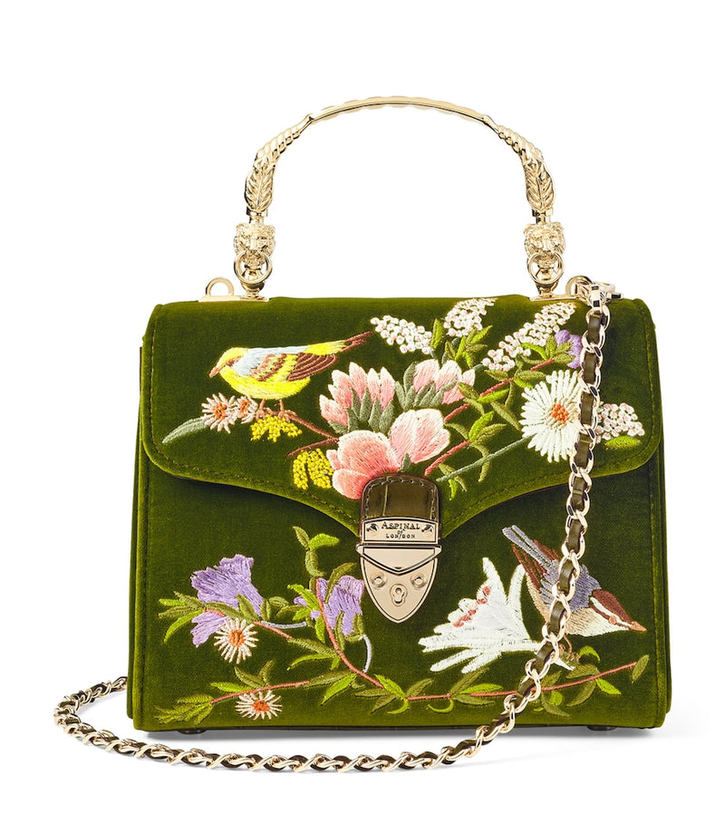 Aspinal of London midi velvet embroidered Mayfair top-handle bag (British brand)