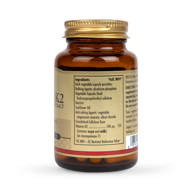 Solgar Vitamin K2 100mcg 50 Vegetable Capsules (British brand)